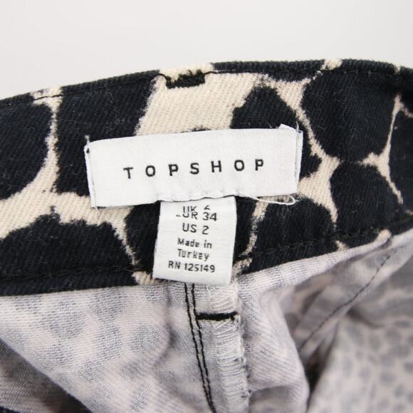 Topshop Skirt Black Cream Animal Print Giraffe Mini Metal Belt Buckle Zipper 2 - Picture 7 of 9